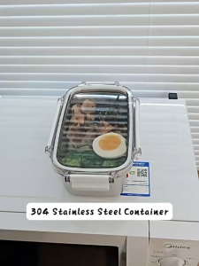 Cabify 304 Stainless Steel Multipurpose Food Storage Container Lock and Lock Rectangle Airtight Silicone Ring Lunch Box