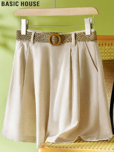 Basic House | Lightweight Linen High Waisted Loose Straight Short Pants