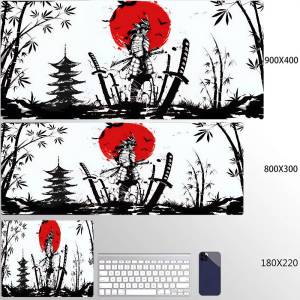 Bandai | Japanese Samurai Desk Mat XXL Black and White Gaming keyboard mat large Oni Samurai extended deskpad Ghost of Tsushima Mousepad