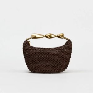Summer Half-Moon Beach Straw Shoulder Bags Womens Straw Bucket Bag Purse Woven Straw Handbags Casual Tote Crossbody Bag