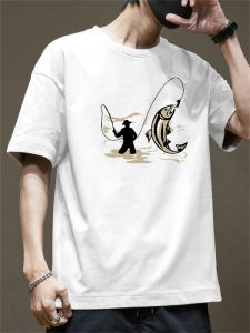 เสื้อยืดแขนสั้นผ้าฝ้ายแท้สำหรับผู้ชายในช่วงฤดูร้อน เสื้อยืดทรงหลวม แขนยาว 5 ส่วน ทรงหลวม สไตล์ฤดูร้อน คอตั้ง ปกติ