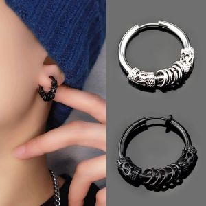 【PrettySet】1 Pcs Trendy Korean Cool Earrings for Men Domineering Personalized Dragon Pattern Totem Ear Stud Round Thread Earring