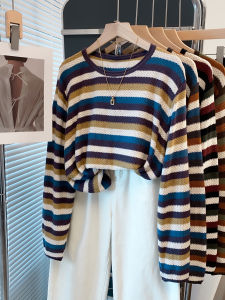 JIANDIYA | Striped Round Neck Oversized Lazy Style Sweater for Fall/Winter