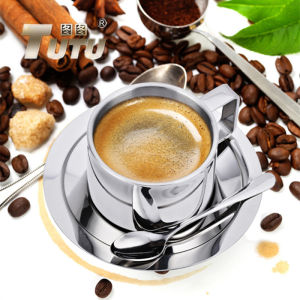 Tutu European Style Stainless Steel Coffee Cup Set with Plate Spoon Double Layer Milk Tea Flower Tea Childrens Cup Accessories