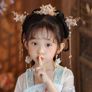 เครื่องประดับผมสไตล์โบราณสำหรับเด็กผู้หญิง เครื่องประดับผมสไตล์ปีใหม่ ชุดกระดุมหัวเข็มขัด ชุดเด็ก เครื่องประดับผมสำหรับเด็กผู้หญิง