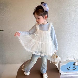 Girls Korean Style Long Sleeve Spring New Design Sweet and Stylish Lace Camisole Set