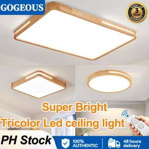 GOGEOUS NEW Led ceiling light with remote super bright ceiling lights modern design tricolor dimming led lights for house ceiling wooden center lights for ceiling living room ceiling light bedroom kitchen hallway corridor light ceiling