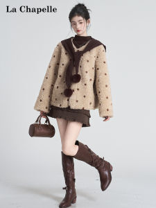 La Chapelle | Belted Fake Lamb Fur Thick Winter Embroidered Cardigan