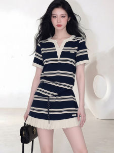 CHOEFULYN | Youthful Striped V-Neck Short Sleeve T-shirt