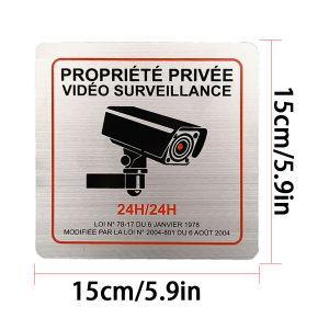 French Aluminum alloy monitoring sign PROPRIÉTÉ PRIVÉE VIDÉO SURVEILLANCE brushed sign safety sign