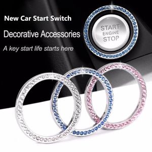 Car Ignition Key Ring Diamond Sticker Decoration Rhombus Shiny Crystal Girly Car Switch Button Diamond Ring Accessories