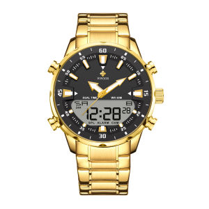 WWOOR 2023 Luxury Men Electronic Watches Stainless Steel Double Movement Waterproof Black Mens Watch Clock