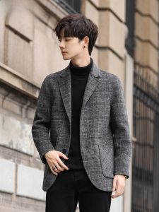 HENGYUANXIANG | Double-Faced Woolen Mens Short Coat Harbin Yuyang Fashionable Autumn Winter Suit Casual Urban Style Polyester Blend Long Sleeve