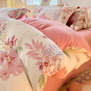 Grace | Bộ Chăn Ga Gối 4 Món Bằng Vải Fleece San Hô Ấm Áp