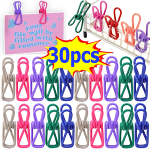 30pcs Utility PVC Coated Steel Clip for Food Package / Small Colorful Bag Sealer / Multipurpose Clothespins / Files Holder Clamps / Chips Bag Clips