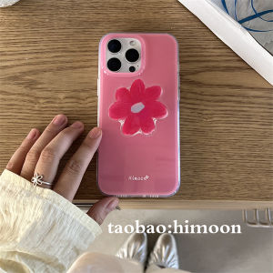 Double Layer Craft Peach Pink  16Pro Phone Case Flower Stand Cute 15Promax Anti Drop 14 Protective Shell for  Phones