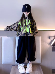 Girls Long Sleeve Hoodie Spring New Style Casual Camouflage Overhead Top for Middle And Large Children Versatile Cotton Blend