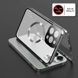 Ốp Lưng Bảo Mật Từ Tính Cho Magsafe iPhone 17/16/15/14/13/12 Pro Max Plus - Kính Cường Lực Hai Mặt Khóa Gài Bảo Vệ Toàn Diện Ống Kính