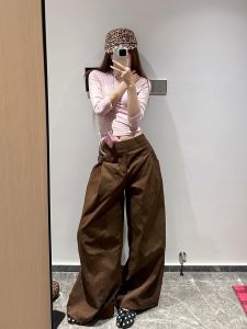 Extended 180cm Tall Womens Wide Leg Suit Pants Loose Drapey Lazy Style Casual Trousers High Waist Zipper Other Materials