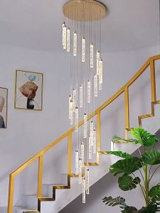 Lampu gantung kristal 3 warna lampu tangga modern lampu dekorasi sederhana lampu dekorasi sederhana lampu gantung ruang tamu vila lampu gantung panjang 07