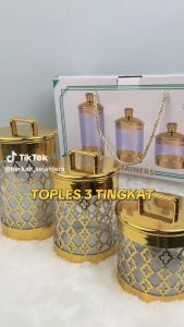 Toples Kue Diamond Akrilik Set 3 pcs Stoples Kue Warna Emas Kedap Udara