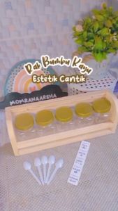 Tempat Bumbu Dapur Set 5 Pcs BONUS Sticker bumbu Wadah Bumbu Tempat Bumbu Kayu Jati