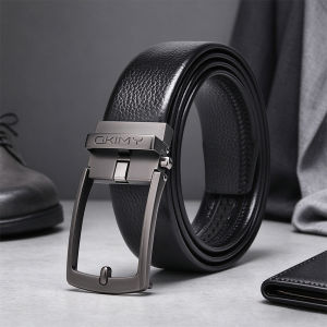 OKIMY Fashion Mens Belt Automatic Buckle Imitation Needle Buckle Belts Soft PU Leather Belt Retro Litchi Pattern Belt 120cm Scratch Resistant Belts Business Belt Leisure Belt Gentlemen Belt for Men