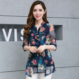 Womens V-neck Floral Shirt Summer Print Casual Womens Extra Large 5XL V-neck Shirt