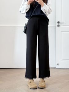 Quần Ống Đứng Ren Splicing Rộng Rãi Cho Nữ Màu Đen Dài Chín Điểm Quần Ống Loe Cỡ Lớn Thường Ngày Mùa Thu 2025