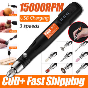 【100% Original】3 Speeds Adjustable 15000RPM Handheld Mini Electric Carving Pen 30W 5V USB Charging Grinding Engraving Pen DIY Engraver Grinder Polishing Tools Set with Rotary Drill Bits Tools(No Battery)