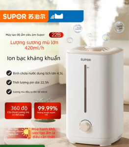Supor | Máy Tạo Độ Ẩm và Lọc Không Khí Supor 4.5L - Công Nghệ Siêu Âm An Toàn Cho Mẹ Bầu và Em Bé