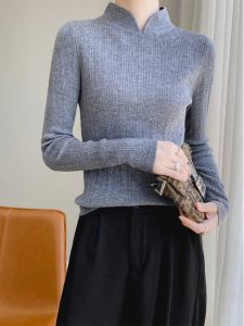 Elegant Chinese Style Woolen Sweater Womens Slim Fit Thin Cashmere Poodle Collar Spring New Arrival Fashionable Base Shirt