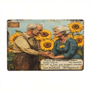 CIFbuy | Vintage Retro Sunflower Metal Wall Art 8x12 Rustic Tin Sign for Bedroom Decor Couple Heartwarming Scene Washable