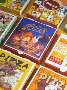 Original Cartoon Commercial Pizza Box Corrugated Takeaway Disposable Food Packaging for 7 8 9 10 12 Inch Pizzas Kitchen Use