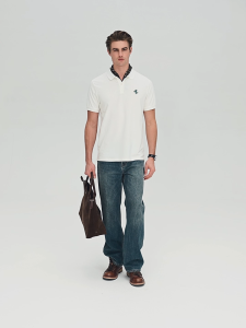 Giordano Mens Slim Embroidery Short Sleeve Polo 01016251