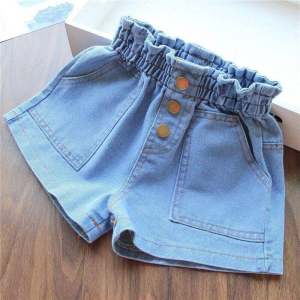 Girls Summer Fashionable Loose Thin Denim Shorts Childrens Baby Outerwear Short Pants High Waist Cotton Soft Processed Butterfly Knot