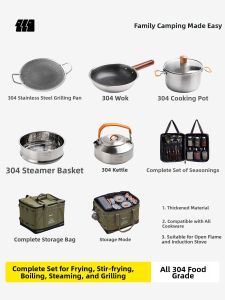 TanXianZhe | Stainless Steel 304 Portable Camping Stove Dedicated Camp Cookware Set