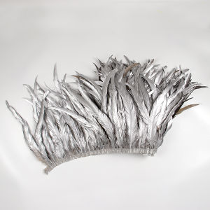 5Meter Gold Silver Rooster Tail Feather Fringe Trim 25-40cm Feather Ribbon Sewing Clothing Party Decor Carnival Headdress Brooch