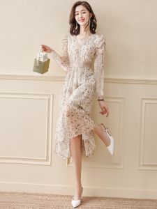 SUYE | Chic Elegant French Style Slimming Floral Chiffon Dress