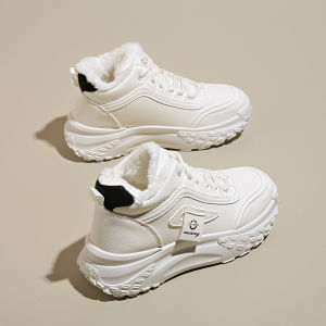 Womens Winter Cotton Shoes Anti-slip Fleece Lined Thick Bottom Sports Snow Boots Warm Casual Footwear for Middle School Students