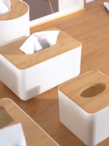 กล่องทิชชู่ กล่องใส่ทิชชู่ กล่องใส่กระดาษทิชชู่ สไตร์มินิมอล พร้อมฝาไม้ปิด ป้องกันฝ่น อุปกรณ์ตกแต่งบ้าน ฝาไม้