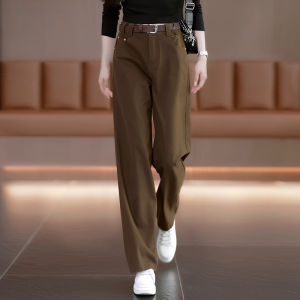 Khaki Wide Leg Jeans Womens Casual High Waist Loose Straight Cut Slimming Versatile Cotton Blend Autumn New Style Dream Beauty