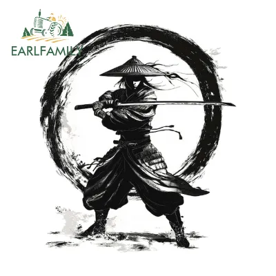 EARLFAMILY 13cm Samurai Cartoon Black Style Car Stickers Motorcycle Computer Skateboard Waterproof JDM Vinyl Decals Scratch-Proof Car Accessories