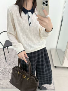 เสื้อสเวตเตอร์ถักคอปกสั้นแขนยาวผ้าขนสัตว์สไตล์เกาหลีสำหรับผู้หญิง ฤดูใบไม้ร่วง 2025 เสื้อสเวตเตอร์ถักแบบสวมหัวหลวมๆ ทรงเข้ารูป