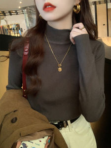 Womens Cashmere Knitted Long Sleeve Mid-Neck Base Shirt Half High Collar Autumn Winter Fashion Inner Wear Straight Cut Korean Style