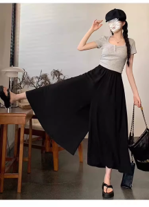 White Summer Thin Ice Silk Wide Leg Pants Loose Womens High Waist Korean Style Commute Casual Pants Large Size plus MM