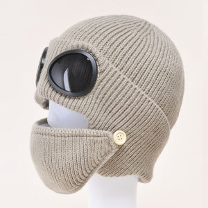 1 Pcs Autumn And Winter New Pilot Glasses Ear Protection Hat With Velvet Warm Wool Hat Womens Korean Knitted Hat Mask