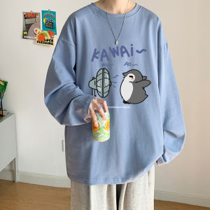 Long Sleeve Mens T-Shirt Loose Casual Thin Cotton Tee Fun Cartoon Print Comfortable Leisure Top for Autumn Winter Spring