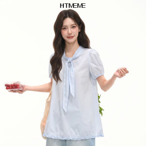 HTMEME | Đầm Áo Sơ Mi Tay Ngắn Có Nơ và Ren Đáng Yêu cho Mùa Hè
