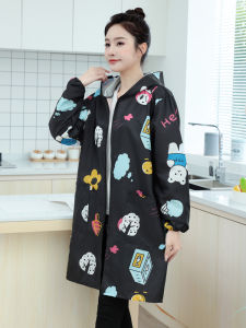 Thin Long Sleeve Kitchen Apron Womens New Style Workwear Waterproof Coat for Cooking Home Use Cartoon Design Non-Disposable